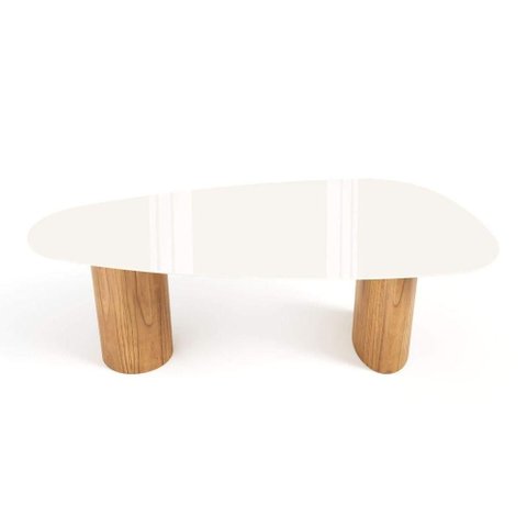 Mesa de Jantar Orgânica Breeze 2,70 X 1,20m 10 Lugares Lâmina Natural de Madeira Off White Vidro