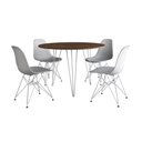 Ver imagem 6 de Mesa Jantar Redonda 110Cm Amêndoa Clips 3 Pés Com 4 Cadeiras Brancas Ferro Branco - Cor: Amendoa