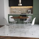 Ver imagem 1 de Mesa Jantar Redonda 110Cm Amêndoa Clips 3 Pés Com 4 Cadeiras Brancas Ferro Branco - Cor: Amendoa