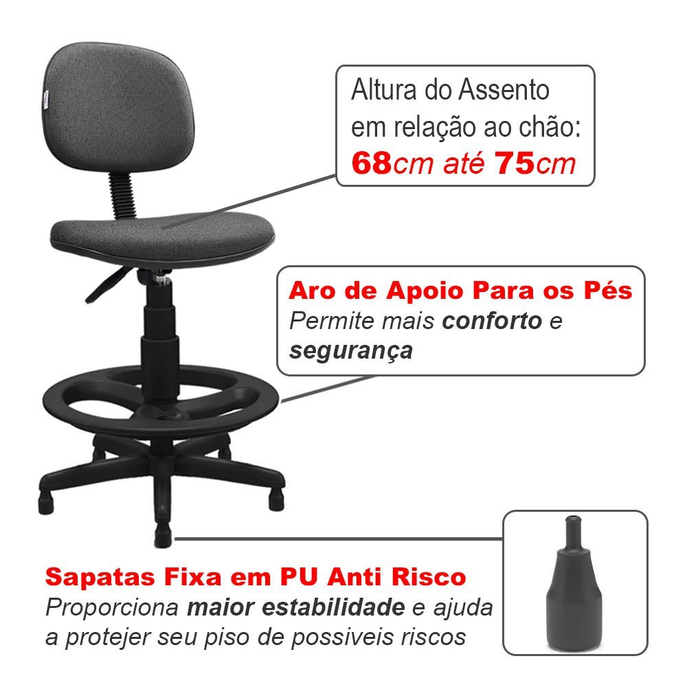 Cadeira Caixa Alta Secretária Giratória Para Balcão Mercado C/ Apoio Para Os Pés Cinza Com Preto - 3
