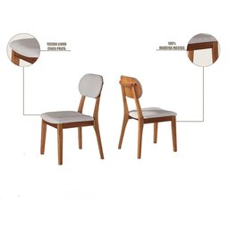Conjunto Sala de Jantar 4 Lugares Carlo Mesa Redonda 1,2m e 4 Cadeiras Madeira Maciça Linho Cinza Pr - 4