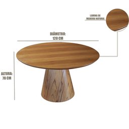 Conjunto Sala de Jantar 4 Lugares Carlo Mesa Redonda 1,2m e 4 Cadeiras Madeira Maciça Linho Cinza Pr - 5