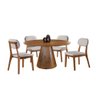 Conjunto Sala de Jantar 4 Lugares Carlo Mesa Redonda 1,2m e 4 Cadeiras Madeira Maciça Linho Cinza Pr - 1