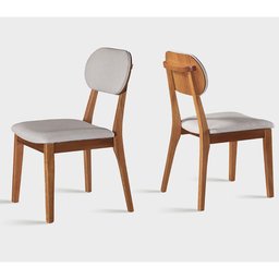 Conjunto Sala de Jantar 4 Lugares Carlo Mesa Redonda 1,2m e 4 Cadeiras Madeira Maciça Linho Cinza Pr - 2