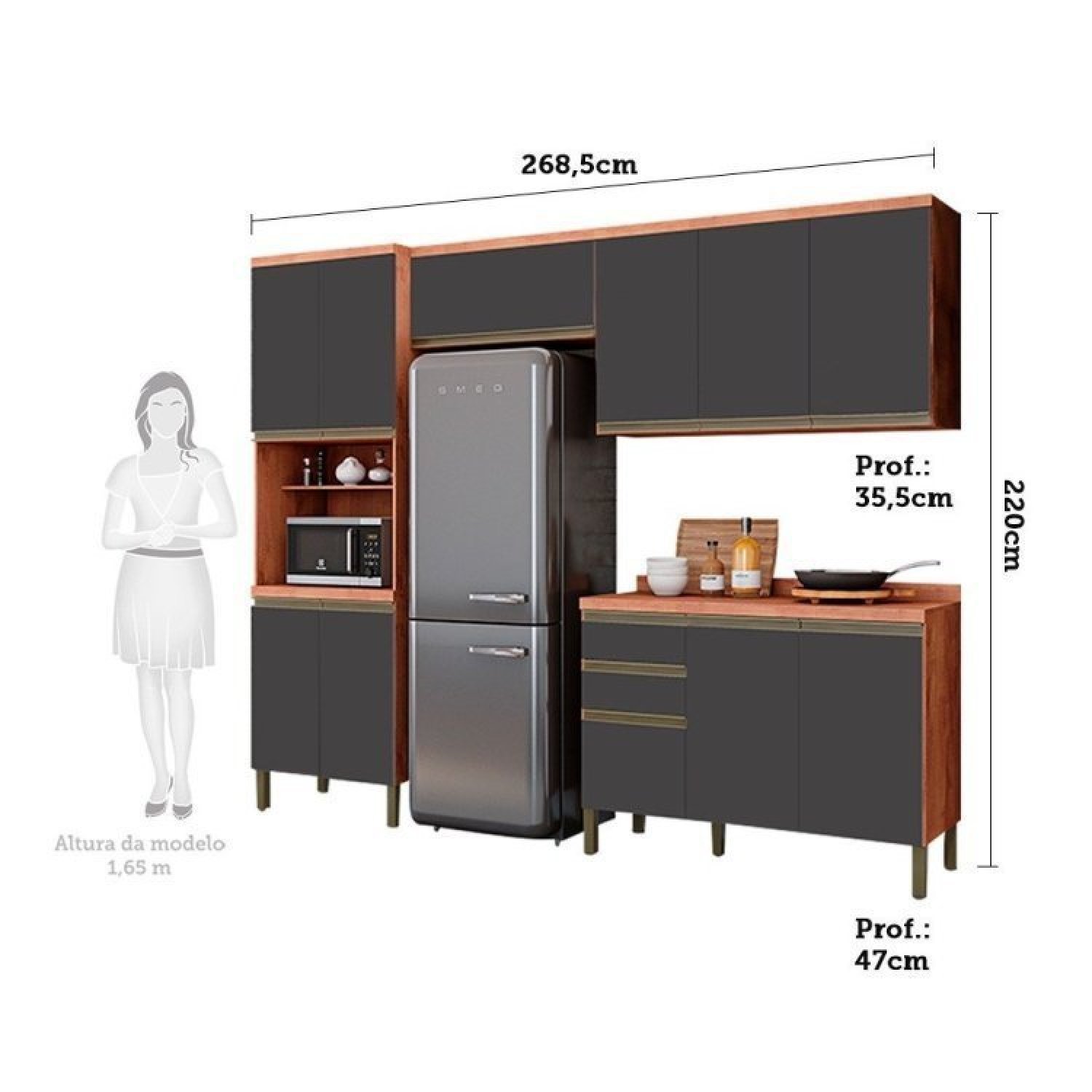 Cozinha Modulada Compacta com 4 Peças 11 Portas 2 Gavetas e Tampo 100% ...