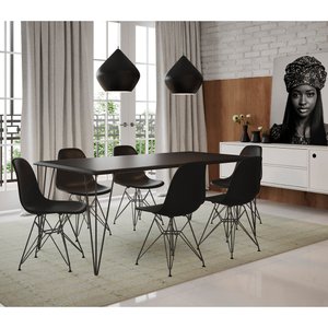 Conjunto Mesa de Jantar Industrial Clips Preta 135x75 com 6 Cadeiras Eiffel Pretas de Ferro Preto