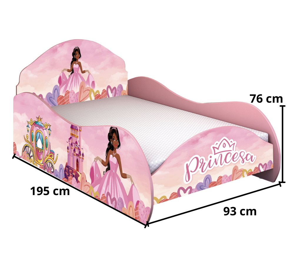Cama Solteiro Infantil Quarto de Menina Princesa Rosa | MadeiraMadeira