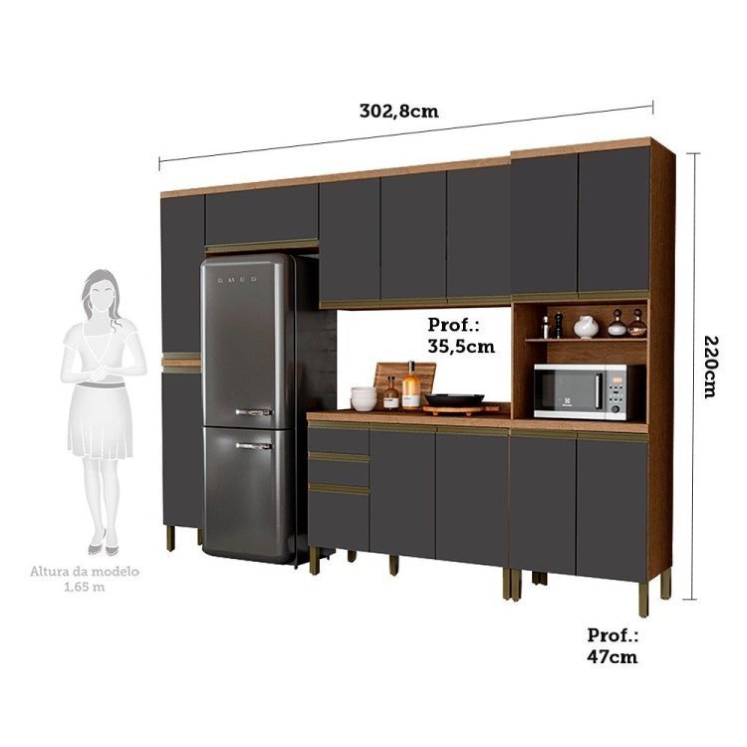 Cozinha Modulada Completa com 5 Peças 13 Portas 2 Gavetas e Tampo 100% ...