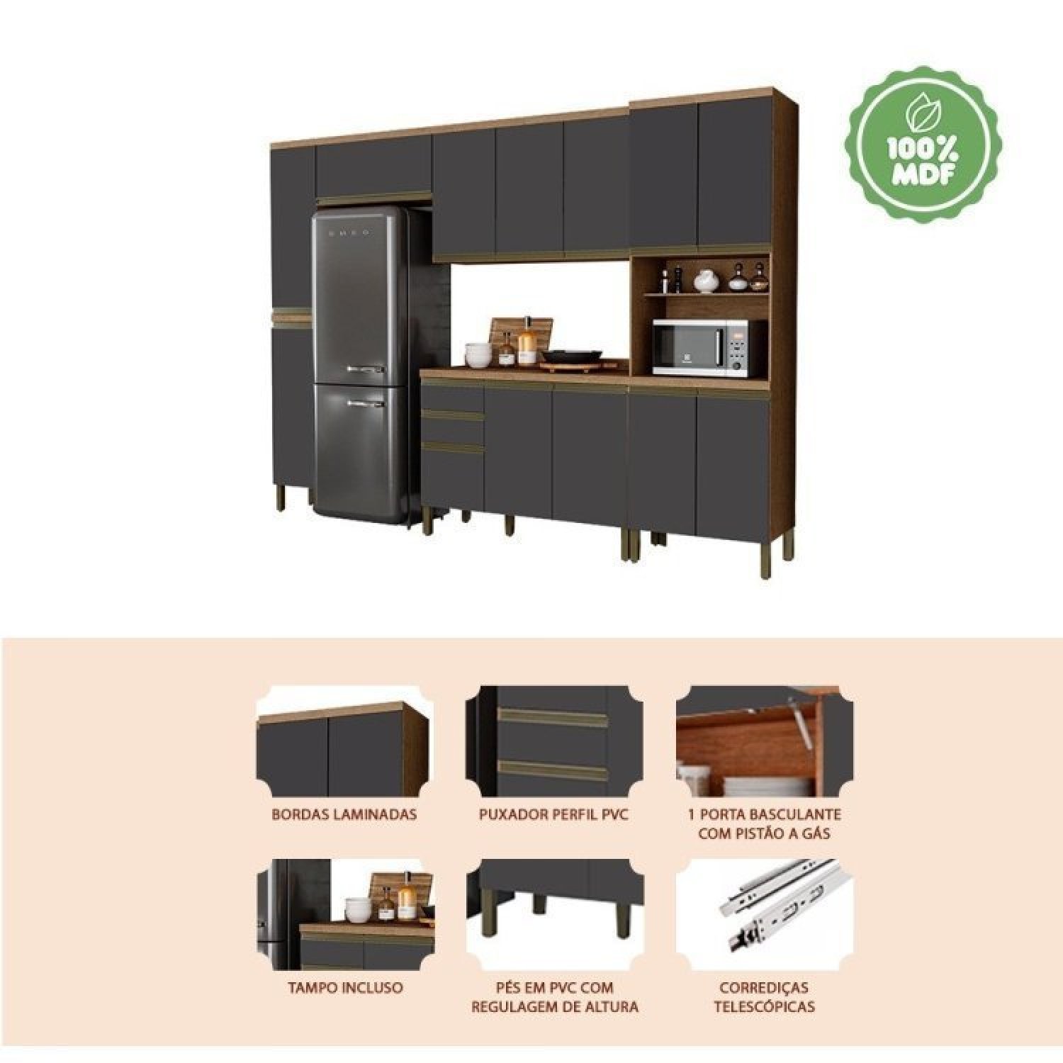 Cozinha Modulada Completa com 5 Peças 13 Portas 2 Gavetas e Tampo 100% ...