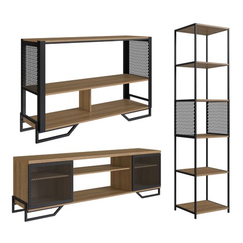 Conjunto P/ Sala 3 Peças Estilo Industrial Mel