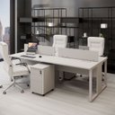 Ver imagem 1 de Mesa Dupla 2,40m P/ 4 Pessoas C/ 2 Gav. e Divisória Cinza F5 Cor:cinza