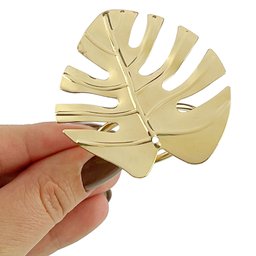 Kit 6 Pçs Anel Porta Guardanapo De Tecido Pano Metálico Folha Costela de Adão Argola Prendedor - 9
