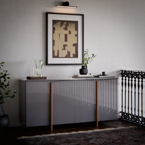 Aparador Buffet Sala Sense 4 Portas 160cm com Pés de Madeira Cinza - Rede Móveis