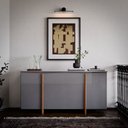 Ver imagem 2 de Aparador Buffet Sala Sense 4 Portas 160cm com Pés de Madeira Cinza - Rede Móveis