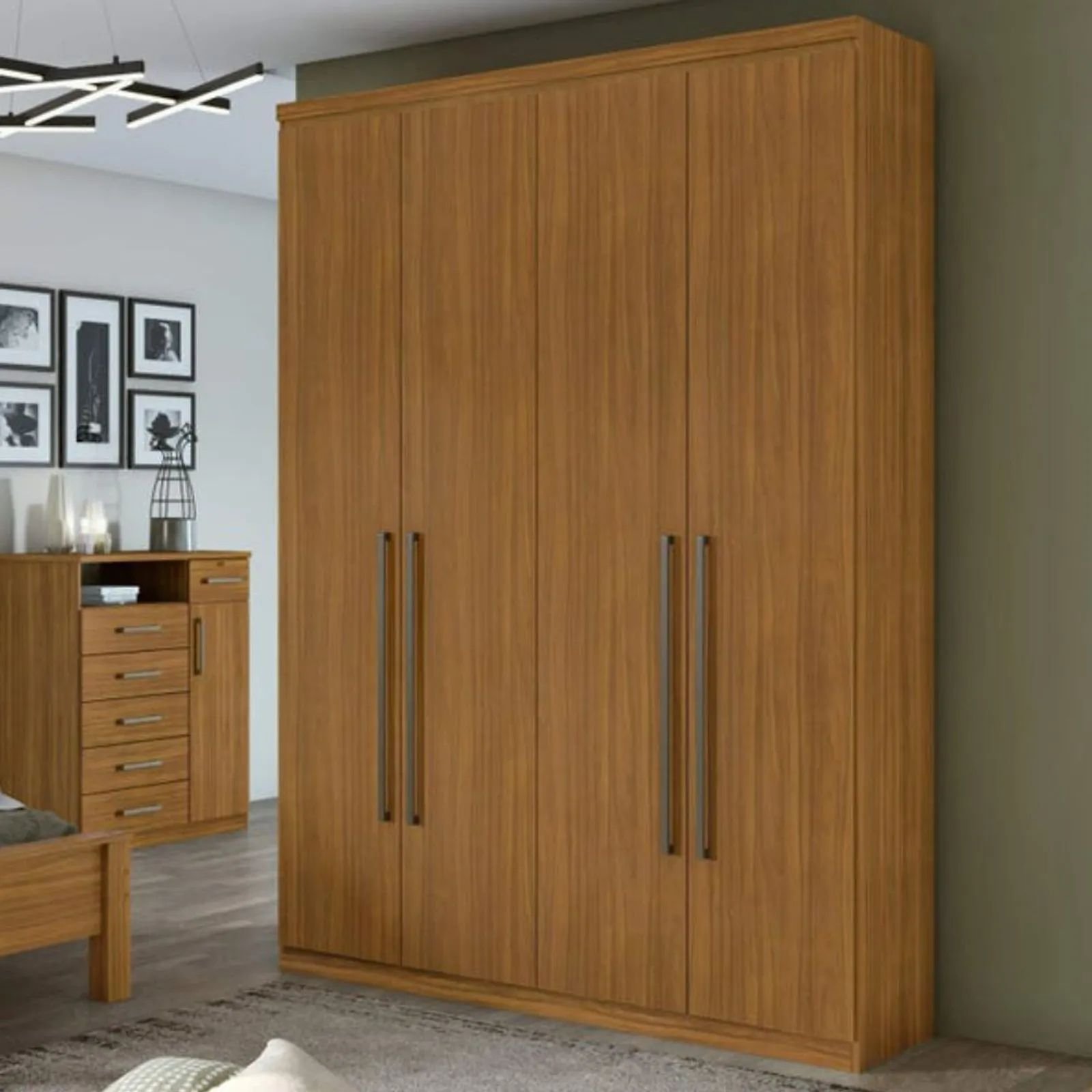 Guarda-Roupa Solteiro 1,53M 4 Portas 2 Gavetas Alonzo New Rovere Naturale Cestaplus - 1
