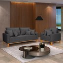 Ver imagem 1 de Conjunto de Sofá Living Beny 2 Lugares com Poltrona Base Madeira Linho