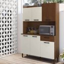 Ver imagem 1 de Armário de Cozinha 6 Portas 1 Gaveta Kit Gênova Branco/Nogueira/Off White/Cp- Ripado