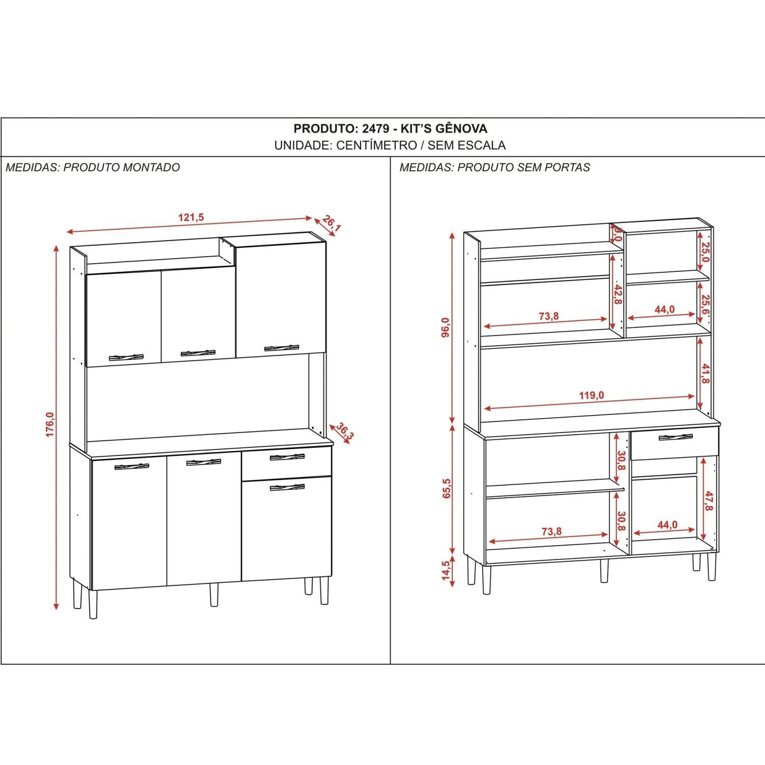 Armário de Cozinha 6 Portas 1 Gaveta Kit Gênova  - 4