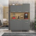 Ver imagem 1 de Armário de Cozinha 6 Portas 1 Gaveta Kit Gênova Cinza/Freijó/Gris