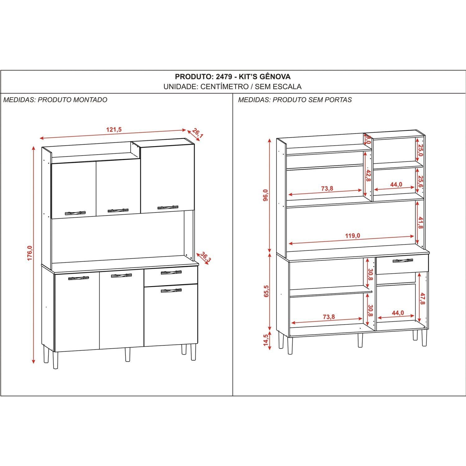 Armário de Cozinha 6 Portas 1 Gaveta Kit Gênova  - 4