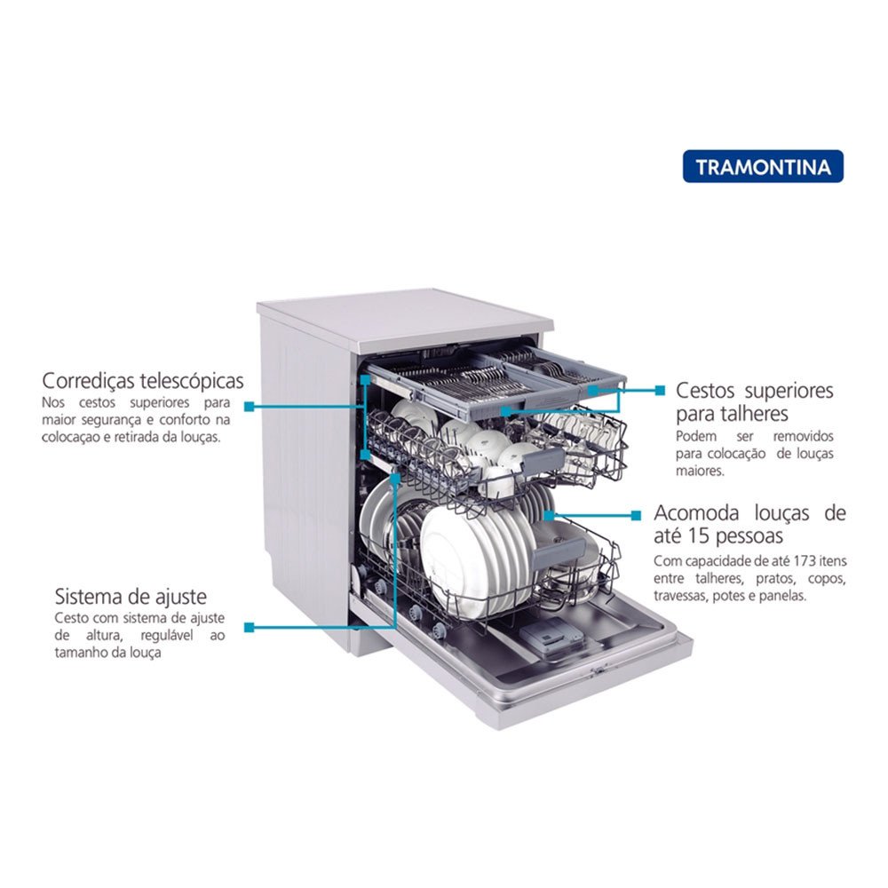 Lava-louças Tramontina Inox S15X 60 em Aço Inox com 15 Serviços ...