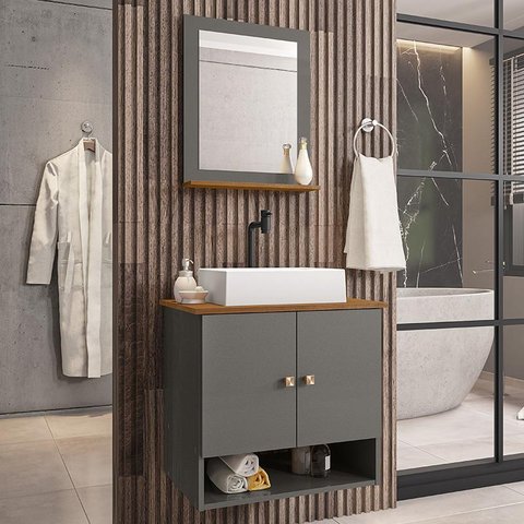 Gabinete Banheiro Deli Torino Bco Torneira Valv Click Black Titanium/Nature