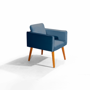 Poltrona Destak Azul Escuro Decorativo Pés Madeira Redenobre