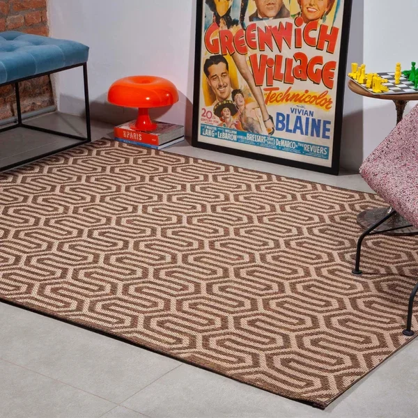 Tapete de Sala Wave Marrom com Bege 150x200 cm - 1