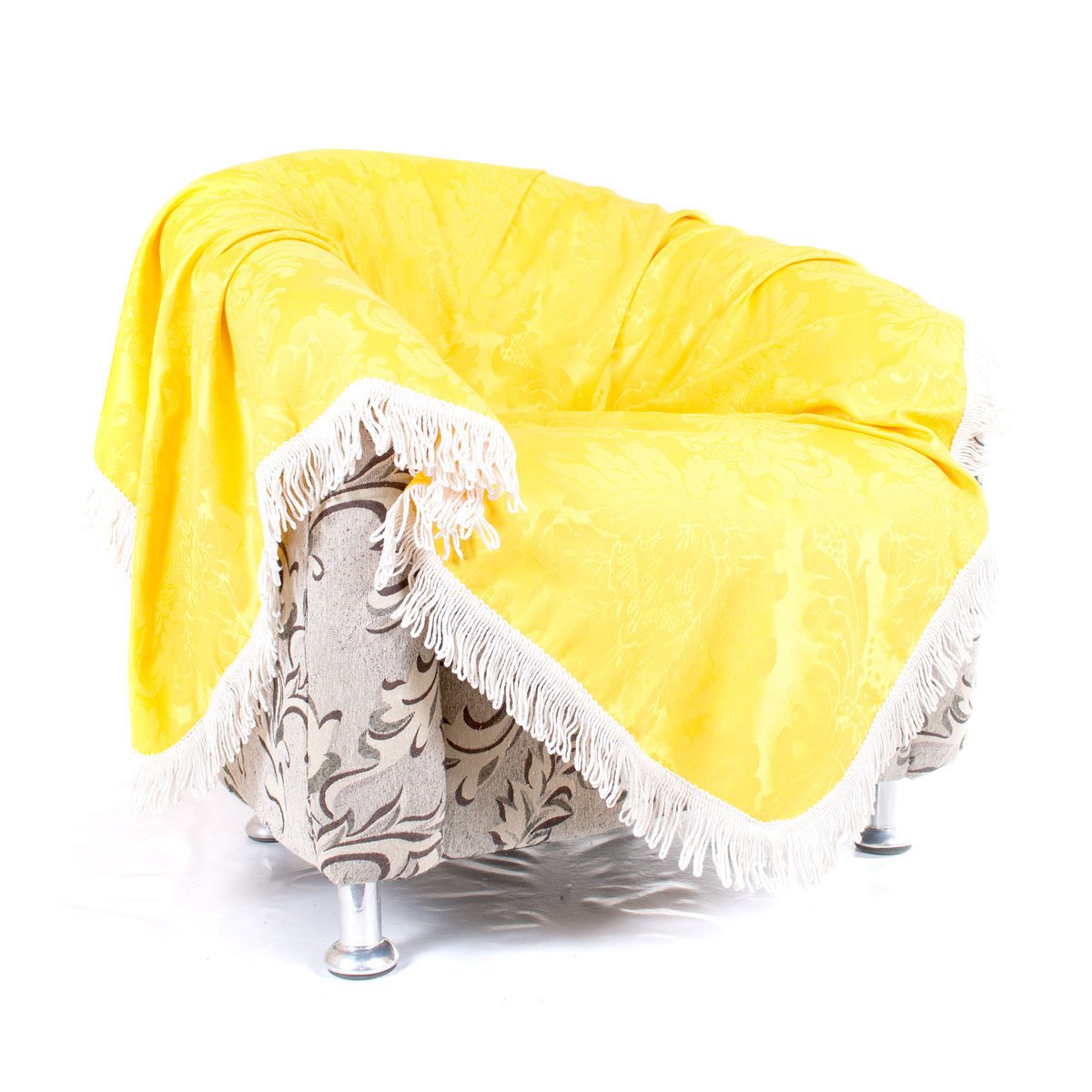 Jogo Manta Sofá Amarela Lisa 1,50m x 1,50m + 3 Almofadas Decorativas 45cm x 45cm com refil - 3