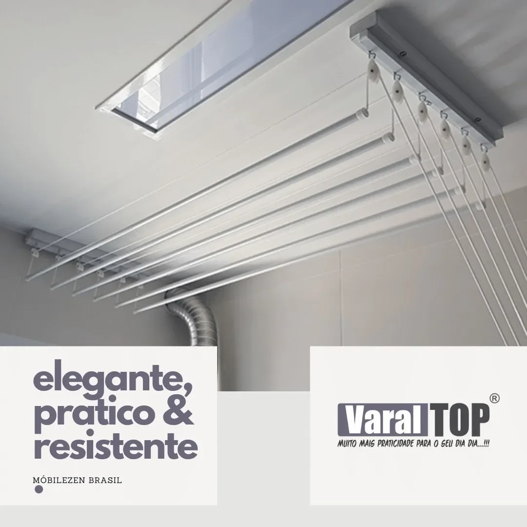 Varal De Teto Individual 140cm x 08 Varetas - Em Alumínio Branco