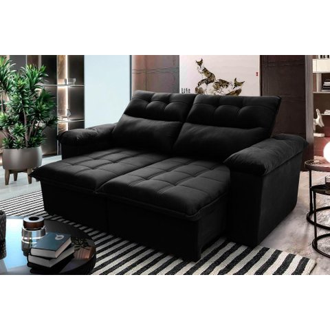 Sofá Retrátil/reclinável Verona 1,50m Suede Velut Preto C/ Molas no Assento - King House