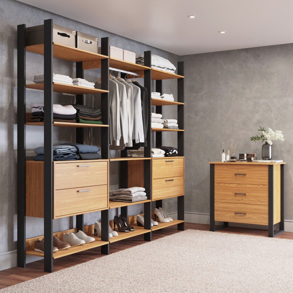 Kit Closet Organizador De Roupas + Cômoda 3 Gavetas 100% MDF: Preto ...