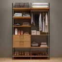 Ver imagem 6 de Kit Closet Organizador de Roupas + Cômoda 3 Gavetas 100% Mdf: Preto Fosco com Freijó