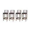 Ver imagem 1 de Kit 4 Banquetas Madeira Imbuia com Linho Chumbo Cozinha Encosto Palha Rattan