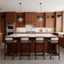 Ver imagem 3 de Kit 4 Banquetas Madeira Imbuia com Linho Chumbo Cozinha Encosto Palha Rattan