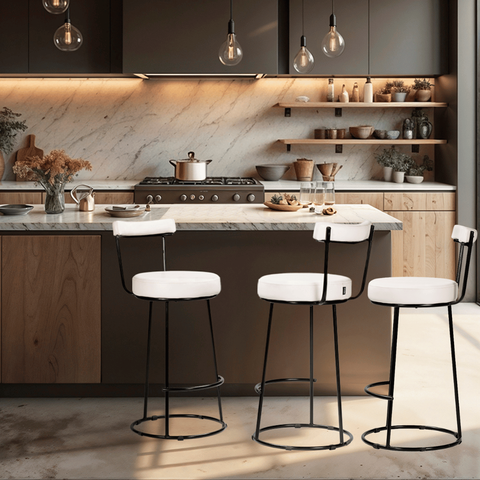 Banqueta Alta 70 Cm Miami Estrutura Metálica e Assento Couríssimo Area Gourmet Churrasqueira Salaone