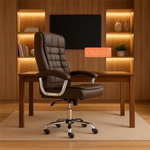 Cadeira Escritório Couro Presidente Molas Ensacadas Nr17 Califórnia Fratini Marrom