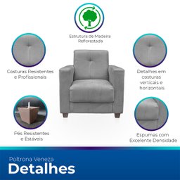 Poltrona Cadeira para Sala Confortável Reforçada Veneza Suede - 3