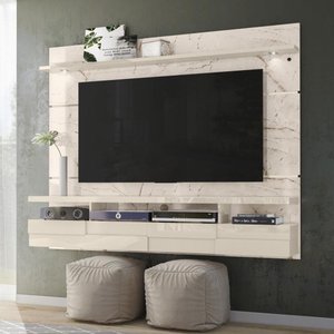 Painel Bancada Suspensa com Led Tvs até 60 Polegadas Lana 1.8 - Calacata/off White