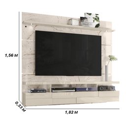 Painel Bancada Suspensa com Led Tvs até 60 Polegadas Lana 1.8 - Calacata/off White - 2