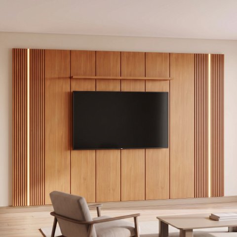 Painel para TV Union 363 cm com 3 Módulos de Expansão 250 cm de Altura 2 Leds Naturalle Mavaular
