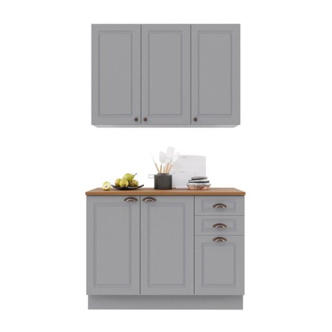 Cozinha Compacta Bariloche 6 Portas 2 Gavetas com Tampo 100% MDF Titânio Fosco - Indékes