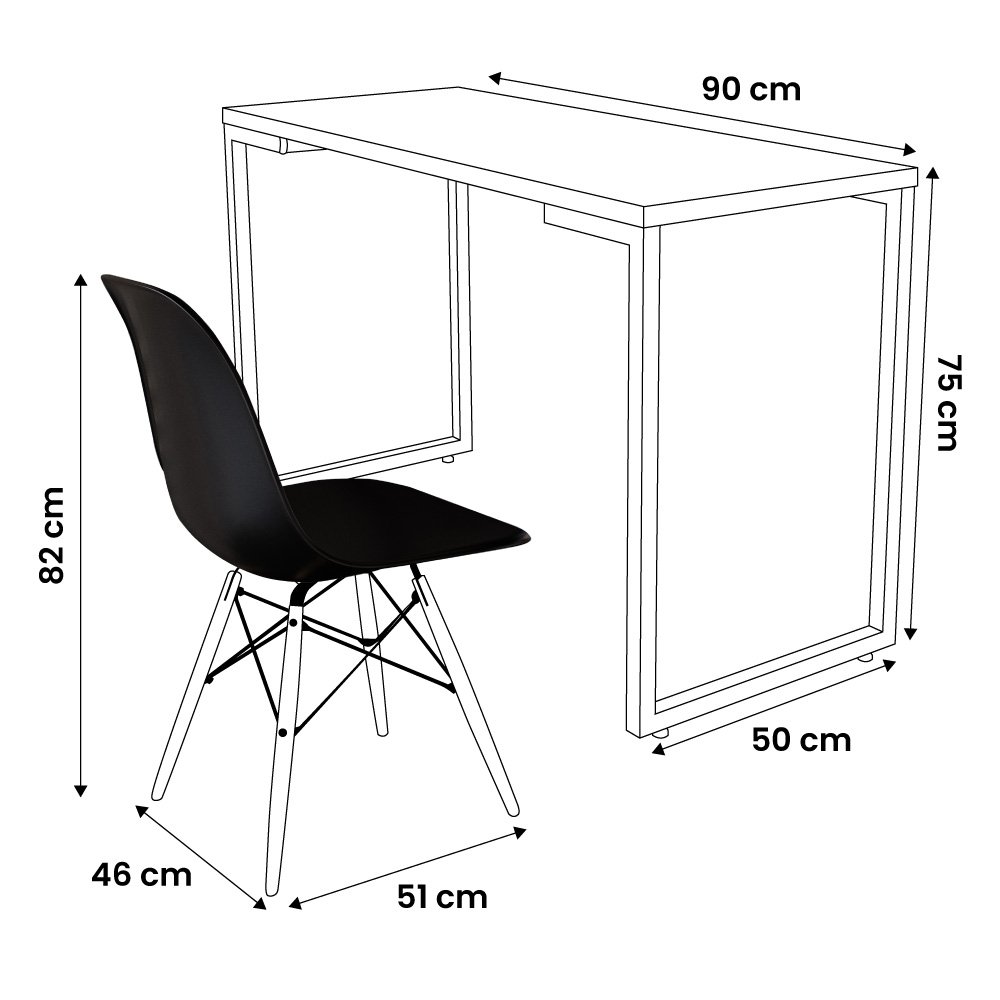 Conjunto Mesa de Cozinha Prattica Industrial 90cm e 2 Cadeiras Eames F02 Nature/Preto - Mpozenato - 5