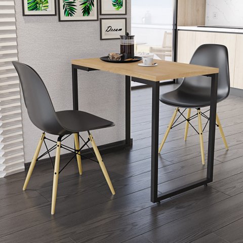 Conjunto Mesa de Cozinha Prattica Industrial 90cm e 2 Cadeiras Eames F02 Nature/preto - Mpozenato