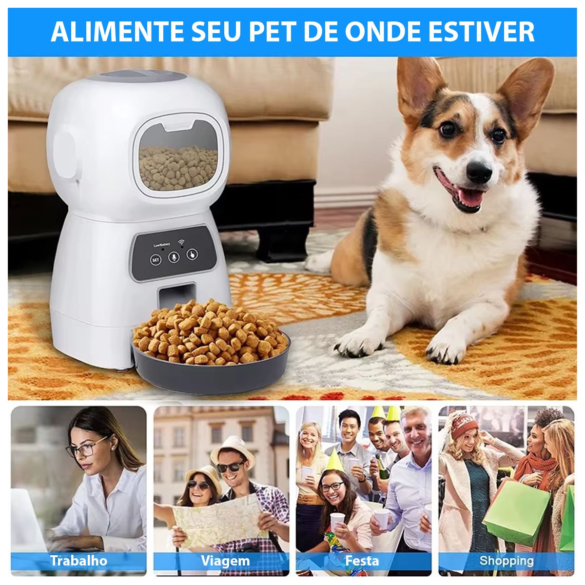 Alimentador Comedouro Wifi Automatico Smart Gato Pet Cachorro Cao Raçao Comida Programavel Wi-fi Pet - 3