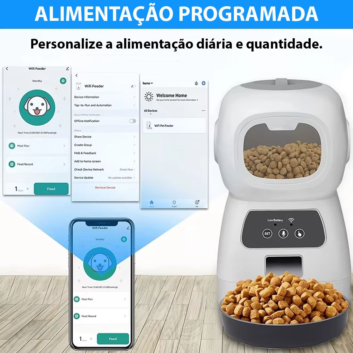 Alimentador Comedouro Wifi Automatico Smart Gato Pet Cachorro Cao Raçao Comida Programavel Wi-fi Pet - 5