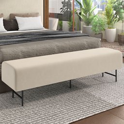 Puff Recamier Decorativo com Pés Industrial 140cm Novara P05 Veludo Bege - Lyam Decor Norava - 2