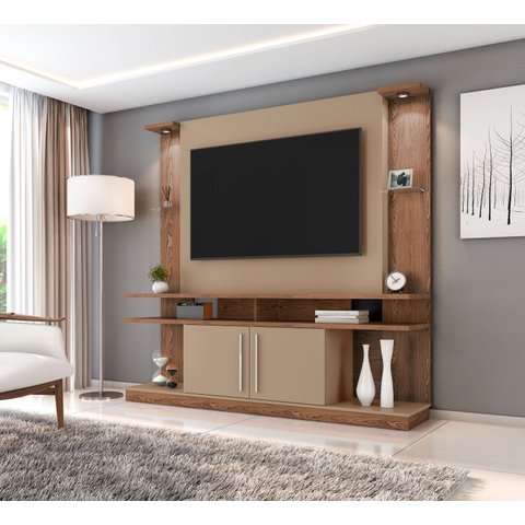 Estante Home para TV até 60 Polegadas 182,8CMX180CM com LED e Prateleiras de Vidro York Marrom