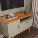 Ver imagem 2 de Rack com Painel Prateleira e Nicho para Sala Moderna Retro:off White / Cinamomo