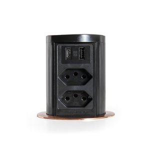Torre de Tomada com Indução 2 Tomadas 10a 2usb a + C Preto Cobreado
